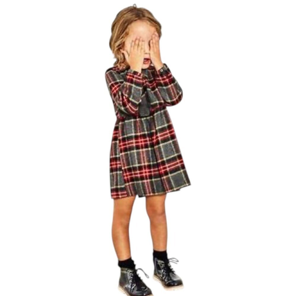 Zara Baby Girls Size 2/3 Years Gray Plaid Wool Blend Check Bow Dress Christmas - Picture 2 of 4